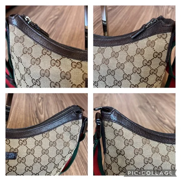 Gucci Beige and Brown Crossbody Bag with Red and Green Strap - Picture 11 of 16